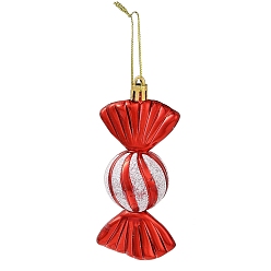 Rouge Décorations de pendentifs de bonbons en plastique galvanoplastie de noël, Ornements suspendus pour arbre de Noël en corde de nylon, rouge, 181mm