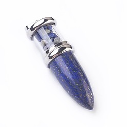 Lapis Lazuli Natural Lapis Lazuli Big Pendants, with Platinum Tone Brass Findings, Bullet, 50~53x16~17mm, Hole: 5x7~8mm