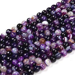 Indigo Natural Agate Beads Strands, Dyed, Faceted, Round, Indigo, 12mm, Hole: 1.5mm, about 32pcs/strand, 15.7 inch
