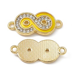 Champagne Yellow Alloy Crystal Rhinestone Connector Charms, Enamel Style, Infinity Links, Light Gold, Champagne Yellow, 11x24x2.5mm, Hole: 1.6mm