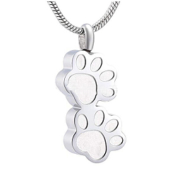 Stainless Steel Color Stainless Steel Double Paw Print Urn Ashes Pendant Necklace, Memorial Jewelry for Women, Stainless Steel Color, 19.69 inch(50cm)