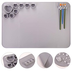 Gray 23x15.7 Inch Creative Washable Silicone Craft Mat, Heart Grid Pigment Pallete Pad with Pen Holder, for Painting, Art, Clay & DIY Projects, Rectangle, Gray, 60x40cm