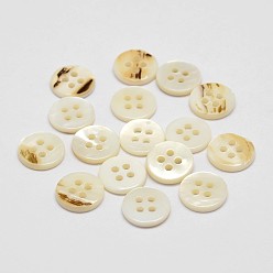 Seashell Color 4-Hole Shell Flat Round Buttons, Seashell Color, 11x2mm, Hole: 1.5mm
