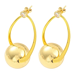Real 18K Gold Plated Rack Plating Brass Round Ball Dangle Stud Earrings, Long-Lasting Plated, Lead Free & Cadmium Free, Real 18K Gold Plated, 49x25mm