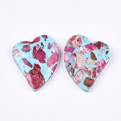 Deep Pink Assembled Synthetic Imperial Jasper and Turquoise Pendants, Dyed, Heart, Deep Pink, 39.5x35x6.5mm, Hole: 1.4mm
