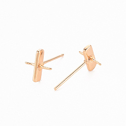 Real 18K Gold Plated Brass Earring Findings, for Half Drilled Beads, Nickel Free, Real 18K Gold Plated, 9x8mm, Pin: 0.8mm, Pin: 0.8mm(for Half Drilled Beads)