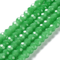 Vert Mer Moyen Brins de perles de verre imitation jade peints au four, facettes rondelle, vert de mer moyen, 10x8mm, Trou: 1mm, Environ 63~65 pcs/chapelet, 18.90'' (48~50 cm)