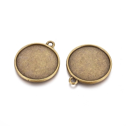 Antique Bronze Tibetan Style Pendant Cabochon Settings, Double-sided Tray, Flat Round, Cadmium Free & Lead Free, Antique Bronze, 34x30x4.5mm, Hole: 3mm, Tray: 27mm, about 220pcs/kg