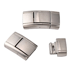 Stainless Steel Color 304 Stainless Steel Bayonet Clasps, Rectangle, Frosted, Stainless Steel Color, 24x12.5x5mm, Hole: 3x11mm