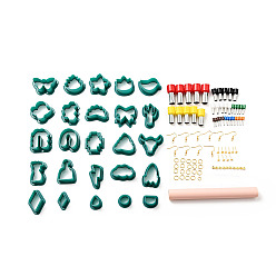 Teal PP Plastic Clay Earring Cutters Set, Iron Earring Hook Pin, Ear Nuts, 430 Stainless Steel Hole Puncher, Bakeware Tools, DIY Clay Accessories, Mixed Shape, Man/Cloud/Flower, Teal, Clay Cutter: 22~47x21~47x15mm