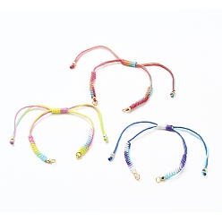 Mixed Color Adjustable Segment Dyed Polyester Bracelet Making, with 304 Stainless Steel Jump Rings and Brass Cube Beads, Mixed Color, 3-1/2~11-3/8 inch(9~29cm)