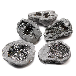 Argent Décorations d'exposition de spécimens minéraux d'agate drusy naturelle, amas d'agate brute, nuggets, argenterie, 30~50mm, 25~30 g / pc