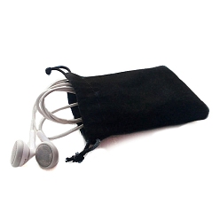 Black Velvet Storage Bag, Drawstring Bag, Rectangle, Black, 10x8cm