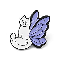 Wing Pin de esmalte de gato de dibujos animados, Insignia de aleación chapada en negro de electroforesis para ropa de mochila, lila, patrón de ala, 26x25x1.5 mm