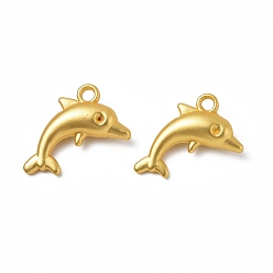 Matte Gold Color Rack Plating Alloy Pendants, Cadmium Free & Lead Free & Nickle Free, Dolphin Charms, Matte Gold Color, 16x18x5.3mm, Hole: 1.8mm