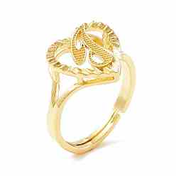 Letter J Real 18K Gold Plated Brass Alphabet Adjustable Rings, Heart with Initial Promise Ring for Women, Cadmium Free & Lead Free, Letter.J, US Size 5 1/4(15.9mm)
