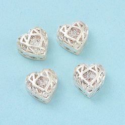 Bisque Eco-friendly Brass Cubic Zirconia Multi-Strand Links, Nickel Free, Cadmium Free & Lead Free, Heart, Silver Color Plated, Bisque, 8x8x5mm, Hole: 1.2mm