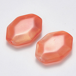 Tomato Imitation Gemstone Acrylic Beads, with Glitter Powder, Faceted, Octagon, Tomato, 38.5x28.5x9mm, Hole: 3mm, about 70pcs/500g