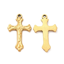 Golden Ion Plating(IP) 304 Stainless Steel Pendants, Crucifix Cross Charm, Golden, 32.5x19.5x2.5mm, Hole: 2mm