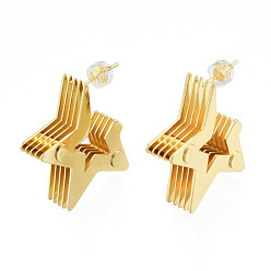 Golden Brass Multi-Layer Star Stud Earrings, Chunky Half Hoop Earrings for Women, Nickel Free, Golden, 29.5x27x8mm, Pin: 0.7mm