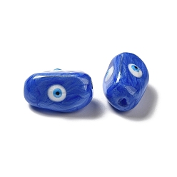 Bleu Perles de verre opaques, avec l'émail, ovale avec le mauvais œil, bleu, 19~20x10.5~13x10~11mm, Trou: 1.4mm