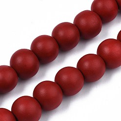 Brique Rouge Brins de perles de bois naturel peintes à la bombe, ronde, firebrick, 15~16x14~15mm, Trou: 3.5~4.5mm, Environ 25 pcs/chapelet, 14.33 pouces~14.53 pouces (36.4cm~36.9cm)