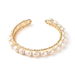 Doré  Bracelets manchette en laiton, avec perles naturelles et fil de cuivre, or, 1/4 pouce (0.65 cm), diamètre intérieur: 2-1/8 pouce (5.4 cm)