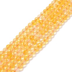 Other Quartz Natural Yellow Quartz Beads Strands, Faceted, Round, 4mm, Hole: 0.9mm, about 92~96pcs/strand, 14.49''(36.8~39.1cm)