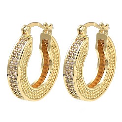 Real 16K Gold Plated Rack Plating Brass Micro Pave Clear Cubic Zirconia Hoop Earrings, Donut, Real 16K Gold Plated, 25.5x23x4.5mm