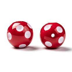Rouge Perles acryliques de bubblegum morceaux, rond avec motif à pois, rouge, 20x19mm, Trou: 2.5mm, s'adapter pour 5 mm strass