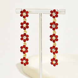 Rouge Boucles d'oreilles pendantes en laiton plaqué or véritable, micro pavé de zircone cubique pour femmes, fleur, rouge, 18mm