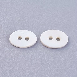 Coquille 2 boutons shell -hole, ovale, 12~12.5x8~8.5x2mm, Trou: 1.6mm
