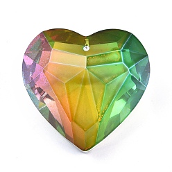 Разноцветный K 9 подвески из стеклянного горного хрусталя, граненые, сердце, красочный, 44x45.5x27.5 мм, отверстие : 1.4 мм