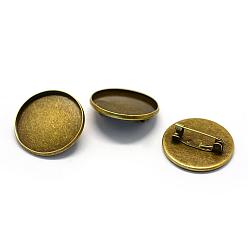 Bronze Antique Les accessoires de la broche de sécurité en fer, plat rond, bronze antique, plateau: 25 mm, 27x7 mm
