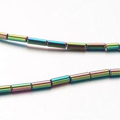 Multi-color Plated Electroplate Non-magnetic Synthetic Hematite Bead Strands, Tube, Multi-color Plated, 8x4mm, Hole: 1mm, about 51pcs/strand, 15.7 inch
