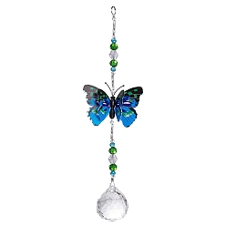 Deep Sky Blue Butterfly Hanging Crystal Prisms Suncatcher, Chain Pendant Hanging Decor, Deep Sky Blue, 250mm