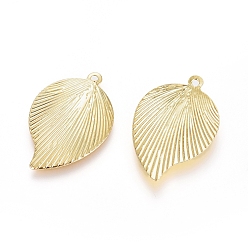 Real 18K Gold Plated Brass Pendants, Long-Lasting Plated, Textured, Leaf, Real 18K Gold Plated, 22.5x15x1mm, Hole: 1.2mm