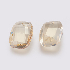 Golden Shadow K9 Glass Rhinestone Pendants, Imitation Austrian Crystal, Faceted, Rectangle, Golden Shadow, 26~26.5x19.5~20x8.5~9mm, Hole: 1.6mm