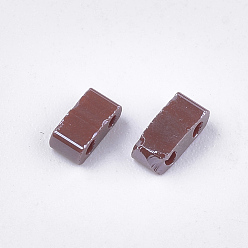 Coconut Brown 2-Hole Opaque Glass Seed Beads, Lustered, Rectangle, Coconut Brown, 4.5~5.5x2x2~2.5mm, Hole: 0.5~0.8mm