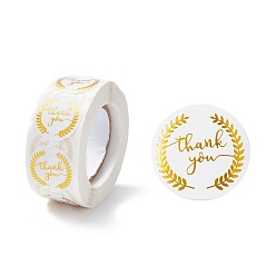 Branch Thank You Stickers Roll, Flat Round Paper Purchase Tag Stickers, Adhesive Labels Stickers, Olive Branch Pattern, 2.8cm, about 28mm wide, Stickers: 25x0.1mm, about 500pcs/roll
