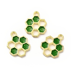 Green Alloy Enamel Pendants, Honeycomb Charm, Golden, Green, 19x15x1.5mm, Hole: 2mm