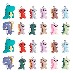 Mixed Color 24 Pieces Dinosaur Charms Pendants Animal Shape Resin Charm Colorful Dinosaur Pendant for Jewelry Necklace Bracelet Earring Making Crafts, Mixed Color, 28x25x6.5mm, Hole: 2mm
