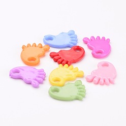 Couleur Mélangete Baby shower ornements acryliques pieds de bébé pendentifs, couleur mixte, 18.5x14x2mm, Trou: 3mm, environ1300 pcs / 500 g