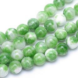 Lime Green Natural Dyed White Jade Gemstone Bead Strands, Round, Lime Green, 6mm, Hole: 1mm, about 66pcs/strand, 15.7 inch