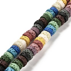 Coloré Brins de perles teintes en pierre de lave naturelle, Plat rond / disque, perles heishi, colorées, 6~6.5x3mm, Trou: 1.2mm, Environ 62 pcs/chapelet, 7.87 pouce (20 cm)