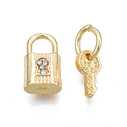Light Gold Rack Plating Alloy Charms Set, with Crystal Rhinestone and Jump Ring, Large Hole Pendants, Cadmium Free & Nickel Free & Lead Free, Pad Lock and Key, Light Gold, 14.5x8.5x5mm, 11.5x6x2mm, Hole: 6mm