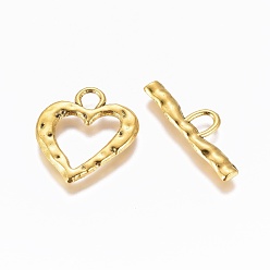 Antique Golden Tibetan Style Toggle Clasps, Zinc Alloy, Heart, Lead Free and Cadmium Free, Antique Golden, 26x23x2mm, Hole: 5mm