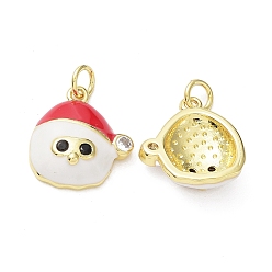Real 18K Gold Plated Brass with Cubic Zirconia Enamel Pendants, Cadmium Free & Lead Free, Rack Plating, Christmas Theme, Santa Claus, Real 18K Gold Plated, 16.5x15x5mm, Hole: 3mm