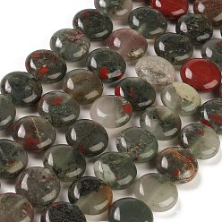 Bloodstone Natural African Bloodstone Beads Strands, Flat Round, 14.6~15.5x6~6.5mm, Hole: 0.8mm, about 27pcs/strand, 15.59''~15.87''(39.6~40.3cm)