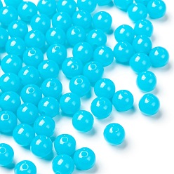 Bleu Dodger Perles acryliques fluorescents, ronde, Dodger bleu, 8mm, trou: 1.5 mm, environ 1700 pcs / 500 g